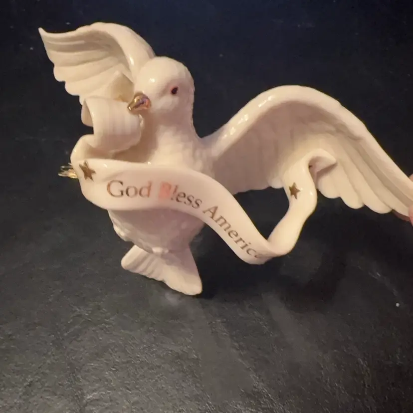 043. Lenox Dove of Peace Ornament God Bless America Banner-2002