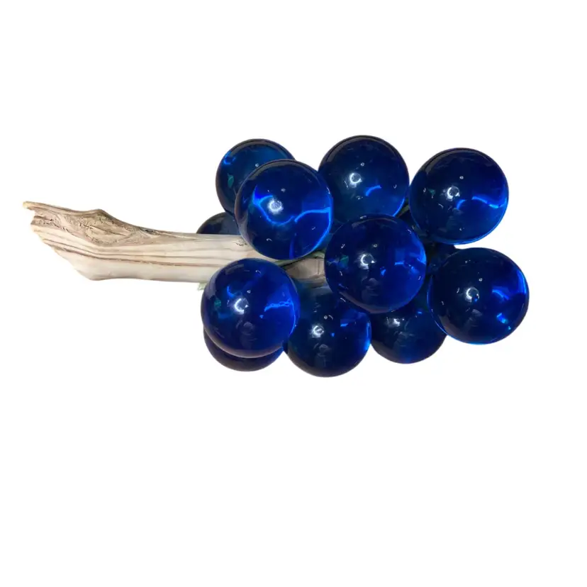 12. Vintage Acrylic Lucite Grapes Large Vibrant Blue Cluster Burl/Driftwood MCM NICE8” Long