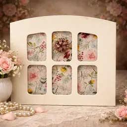 Beautiful Pink and Gold Brooch Displayed in Off White Frame with Floral Background Removable and Wearable