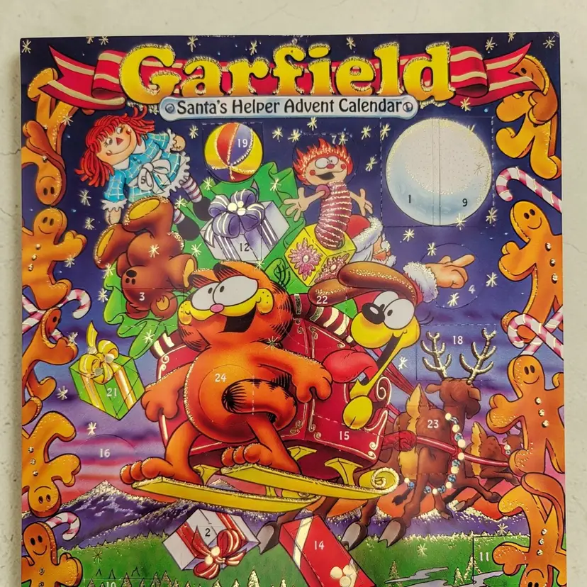 Garfield Santa's Helper Advent Calendar Old Stock Flaps Never Opened 1978 HTF
