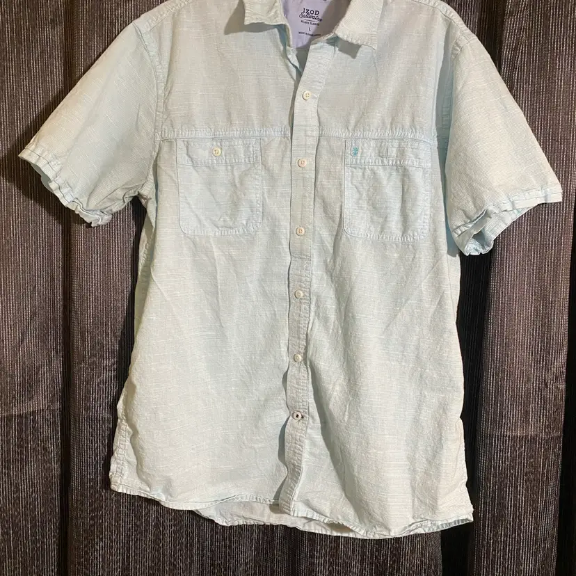 Izod Saltwater Men's Size Large Aqua Blue Short Sleeve Button Up Shirt - Preppy