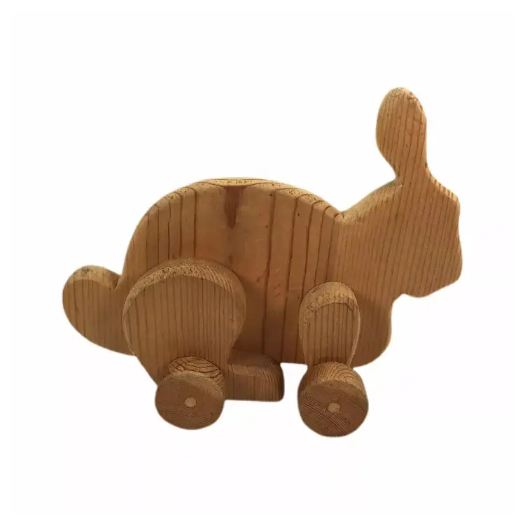 Vintage Wood Rabbit Rolling Toy Easter Bunny Decor Farmhouse Cottage Approx. 7"