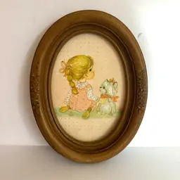 Faux Wood Framed Little Girl And Her Dog Print