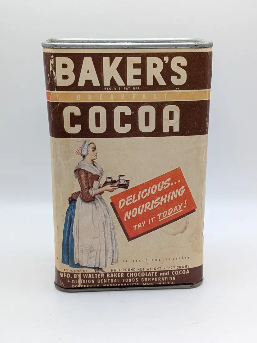 Vintage Walter Baker & Company Breakfast Cocoa tin paper label unopened