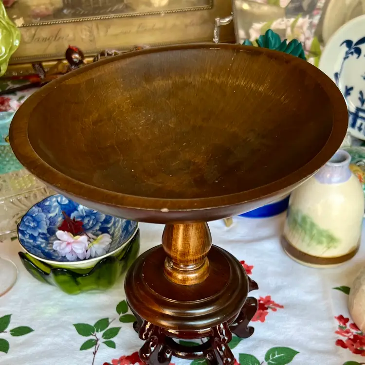 Vintage Cornwall Industries Wood Pedestal Compote 9.5” x 7”