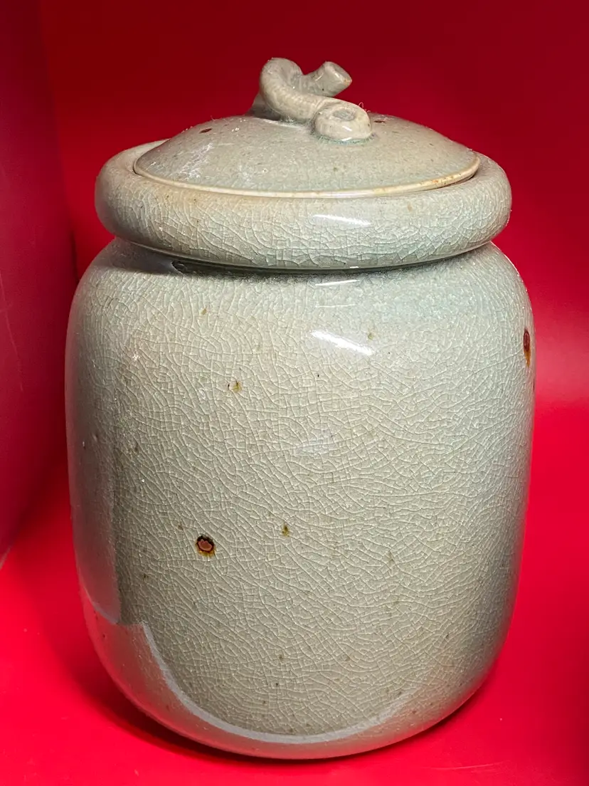Vintage Mikasa Laslo Canister w/ Crackle Glaze, 9.5" Tall
