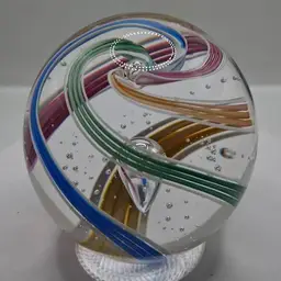 Marilyn Kimball Holt, Signed Multi-Color Ribbon Swirled Controlled Bubble Paperweight, c2000