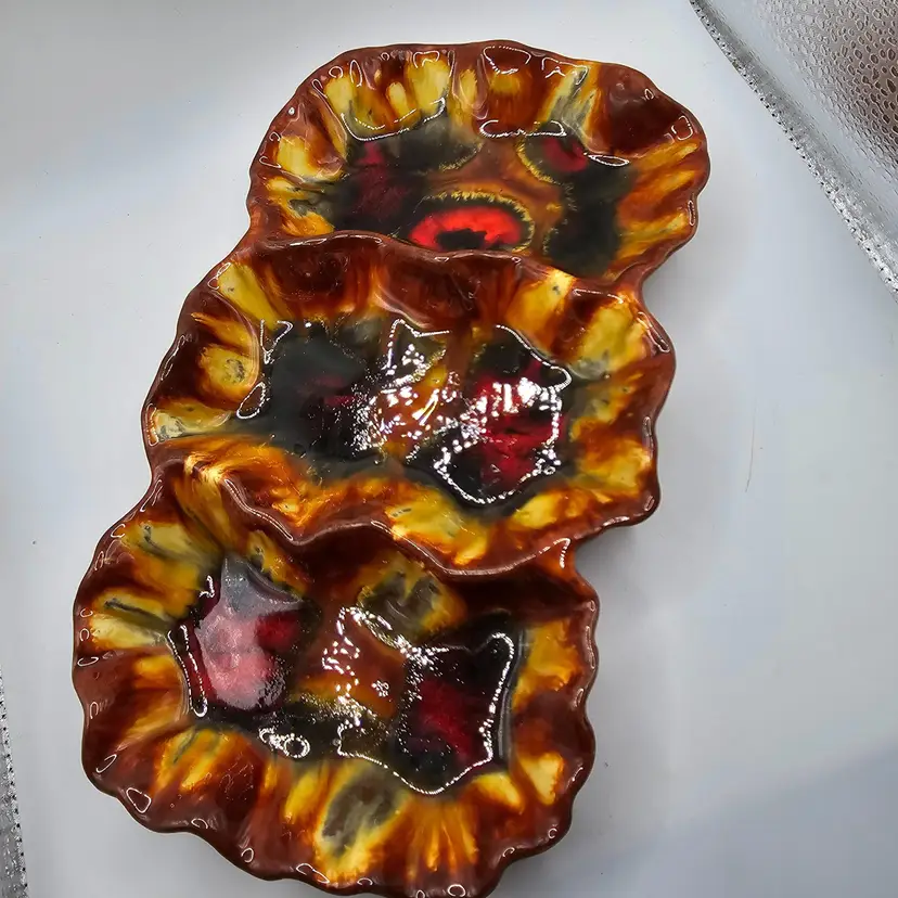 Divided Serving Dish Plate Vintage Colorful Retro Signed