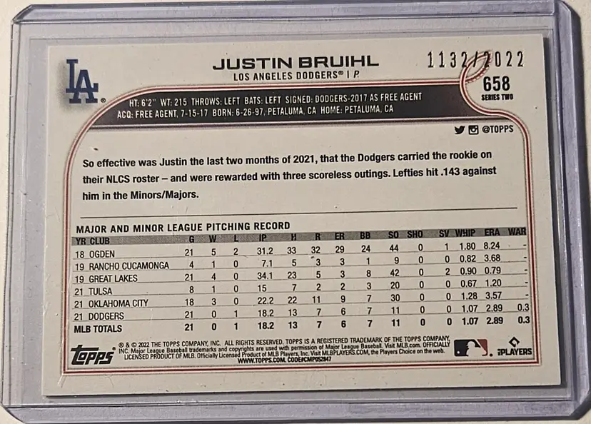 2022 Topps Series 2 Gold Justin Bruihl RC 1132/2022