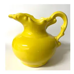 McCoy Art Pottery Pitcher Bright Canary Yellow Color Sculpted Spout 5.2 in Height