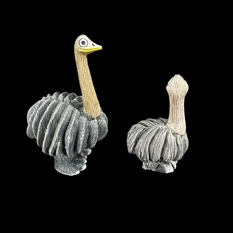 Set Two Artesania Rinconada Mommy Baby Ostrich Figurines