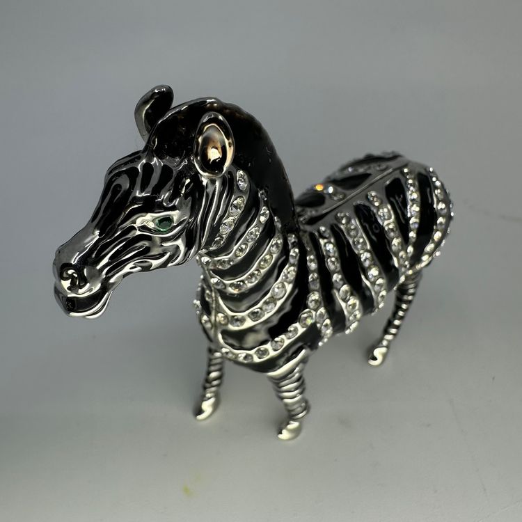 Bejeweled Zebra Enamel Trinket Box
