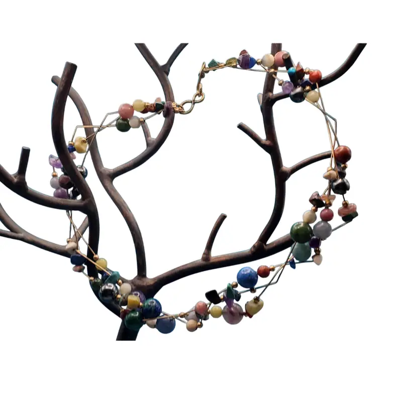 Bohemian Style Handcrafted Beaded Gold Wire Necklace