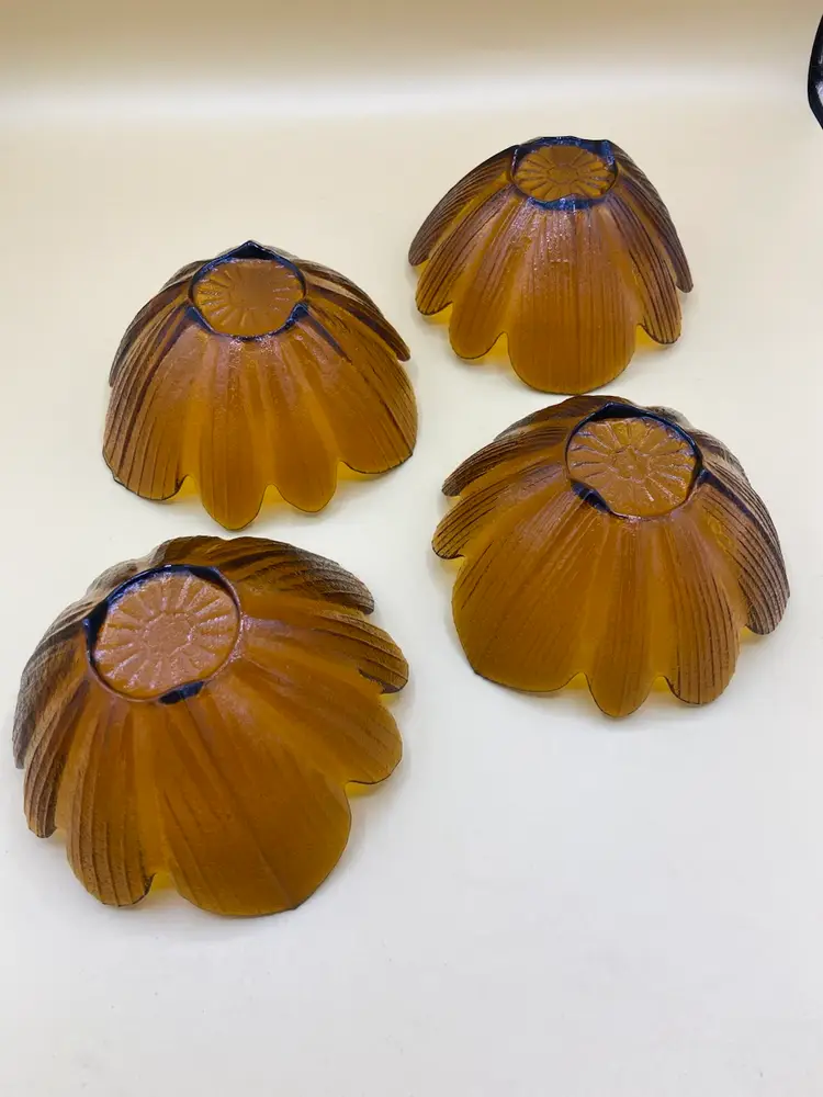 Vintage Indiana Glass Amber Petal Bowls (4)