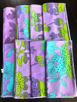 Vintage Vera Neuman 70s Floral Abstract Napkins, Green on Purple Background, Set of 8 Napkins, VERA 16 Inch All Cotton, Table Decor Set