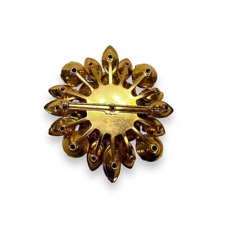 Ruby Red Rhinestone Brooch Vintage Domed Prong Set Faceted Marquis Christmas vtg