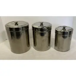 Vintage Mid-Century Modern Aluminum Kitchen Canister Set ~ Set Of Three (3) ~ 1960's
