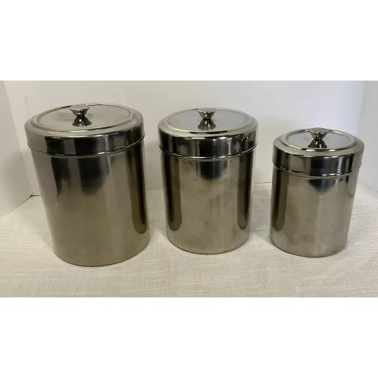 Vintage Mid-Century Modern Aluminum Kitchen Canister Set ~ Set Of Three (3) ~ 1960's