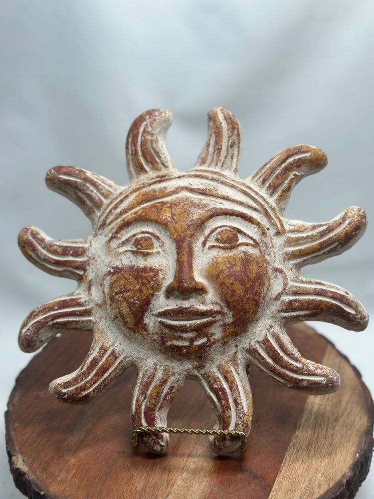 Vintage Terracotta Folk Art Clay Celestial Pottery Wall Hanging Sun Face