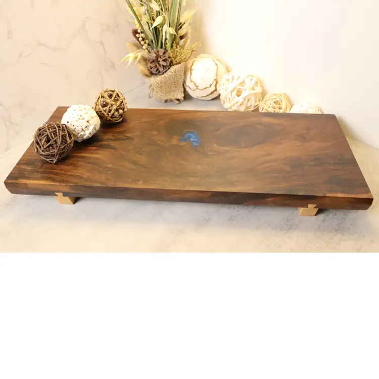 Walnut Serving Board with Sliding Dovetail Feet and Cobalt Blue Accents