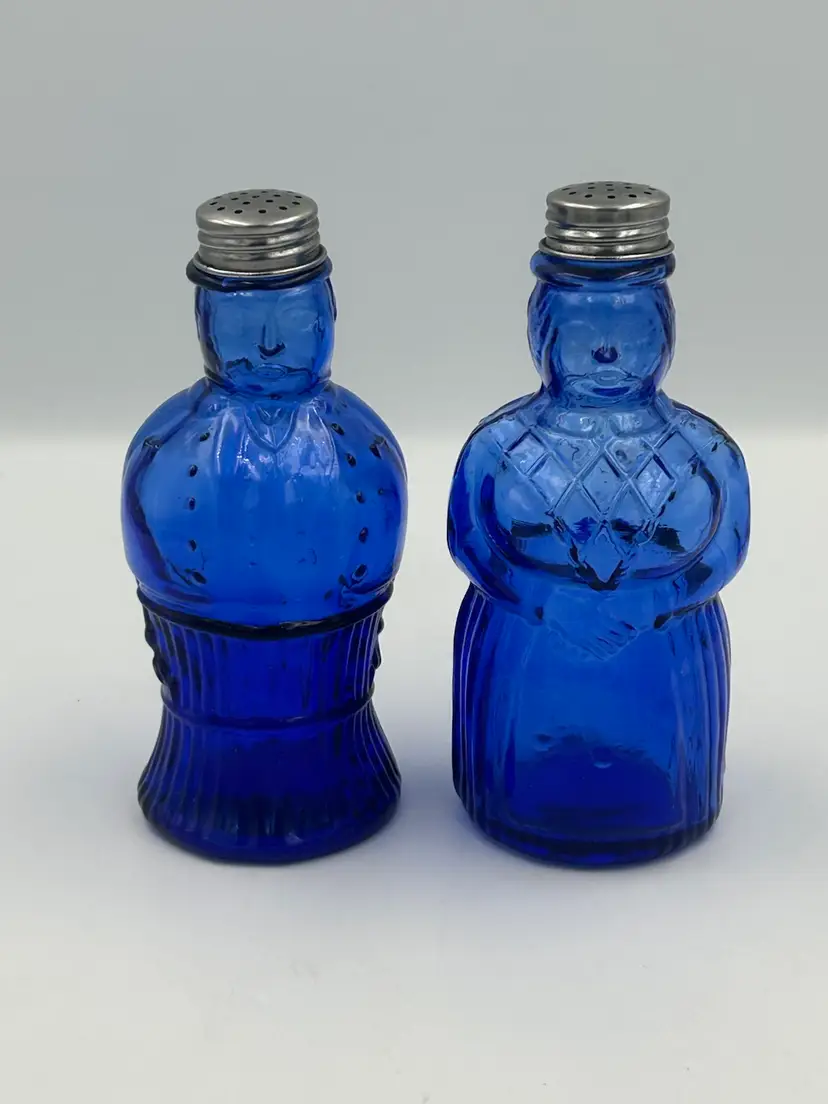Vintage Cobalt Blue Glass, Man And Woman, Salt And Pepper Shakers