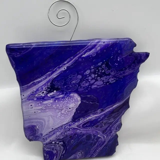 Original Artwork. Acrylic Pour Painted Arkansas Ornament Sealed With Resin.