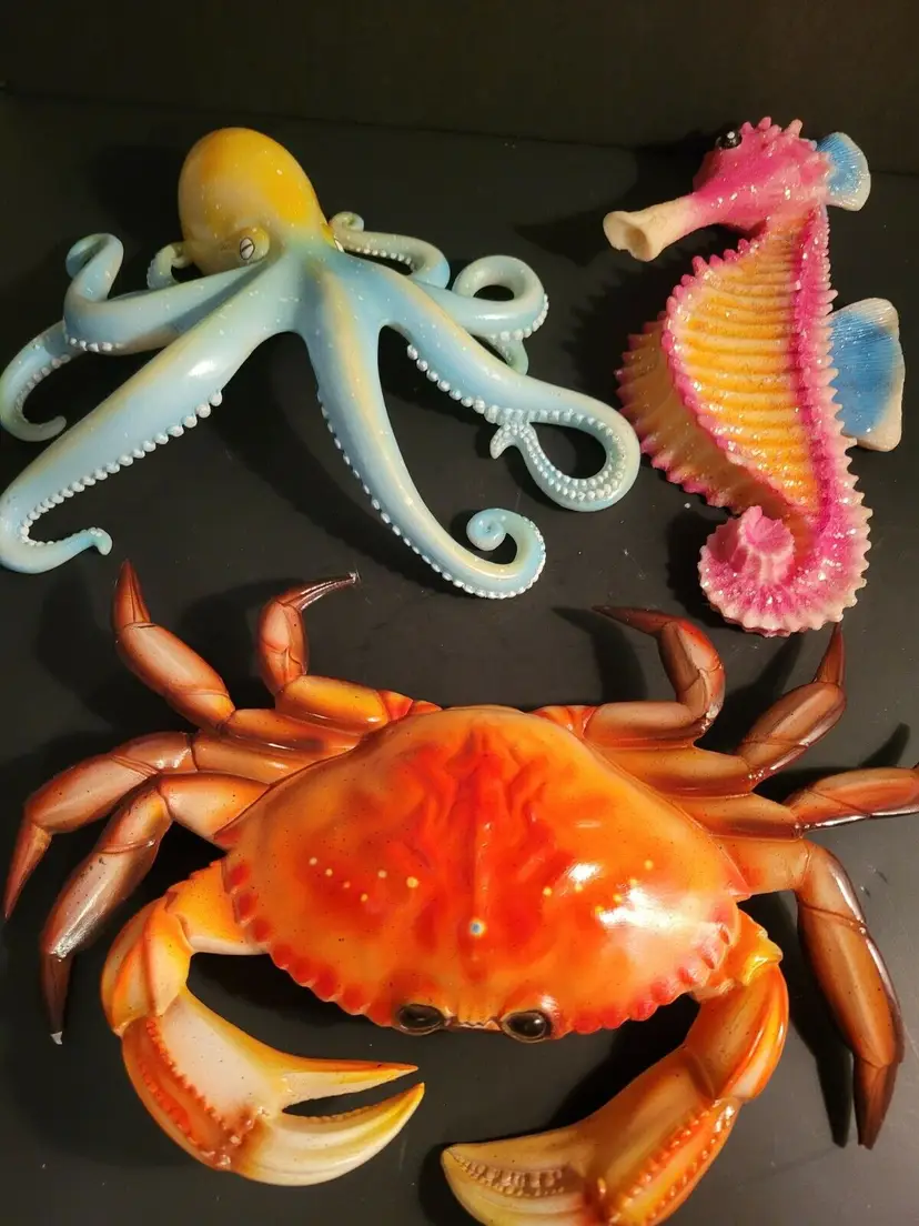 Realistic Steamed Crab, Resin Seahorse & Octopus 3D