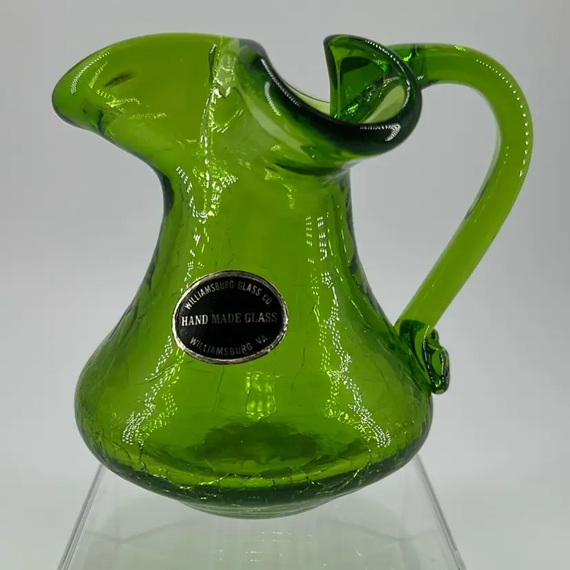 Williamsburg Glass Company Hand Blown Green Crackle Vase