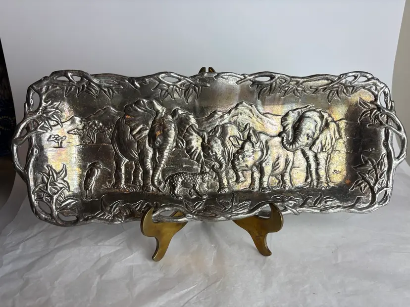 Arthur Court Aluminum Elephant Oblong Tray, 19 x 6.5 inch
