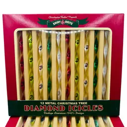 Christopher Radko Retired Vintage 1940’s Inspired Metal Christmas Tree Diamond Icicles- 1 box of 12 icicles