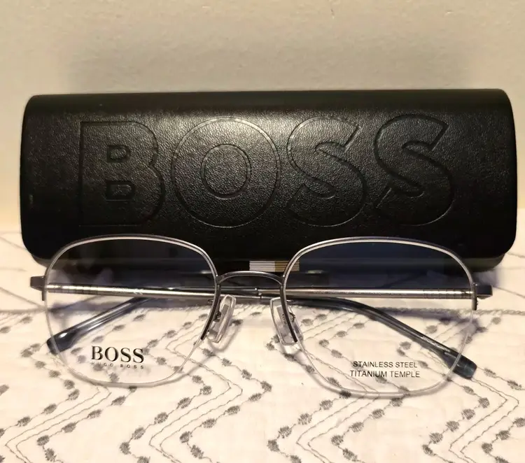 HUGO Boss 1346/F R81 Ruthenium Titanium Half Rim Eyeglasses Frame 54-19-145