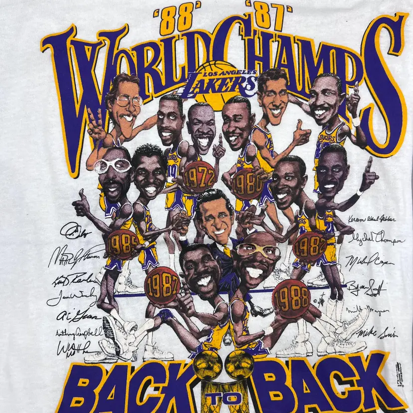 Vintage Lakers NBA World Champs Back To Back 87-88 White XL T Shirt USA