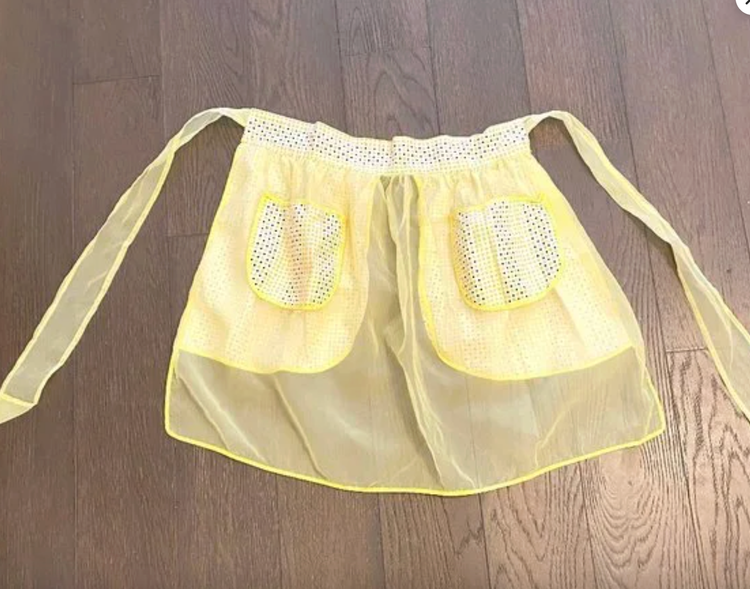 Vintage White and Yellow Sheer Cotton Fabric Apron