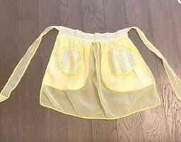 Vintage White and Yellow Sheer Cotton Fabric Apron