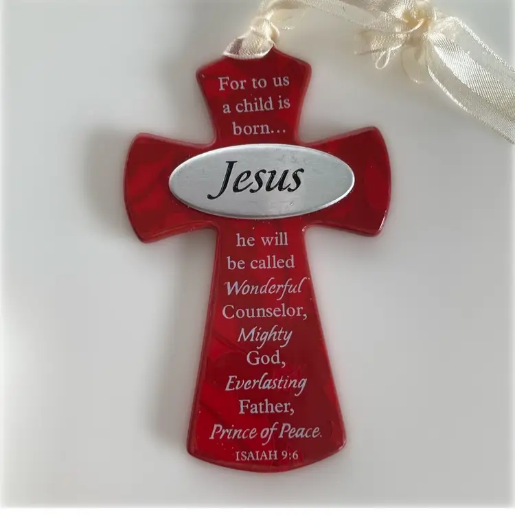 Vintage Fused Glass Christmas Cross With Isaiah 8:6