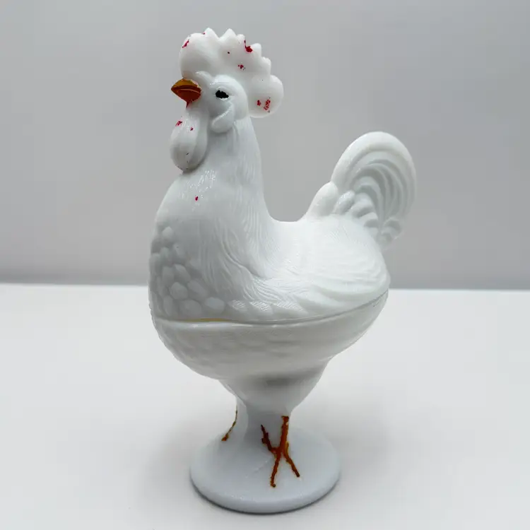 Westmoreland Standing Milk Glass Lidded Rooster Dish