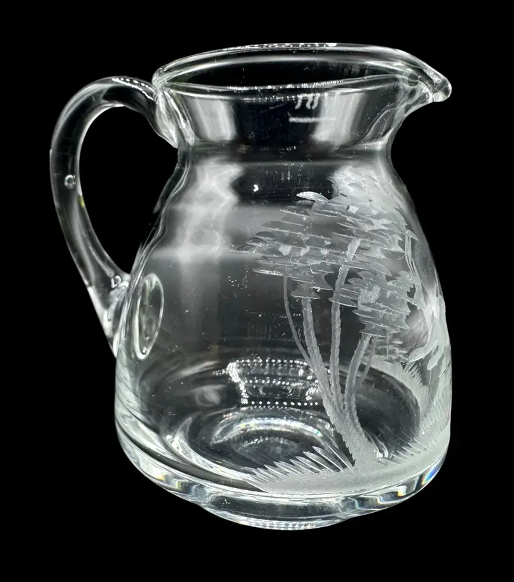 Vintage Etched Crystal Glass Creamer Pitcher Antelope Gazelle Deer Marked 1/81