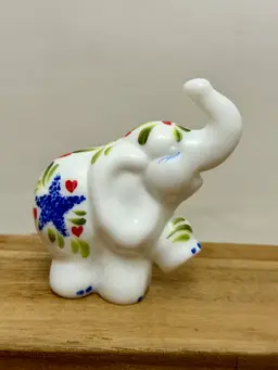 Fenton Hand Painted Stars & Hearts Milk Glass Elephant
