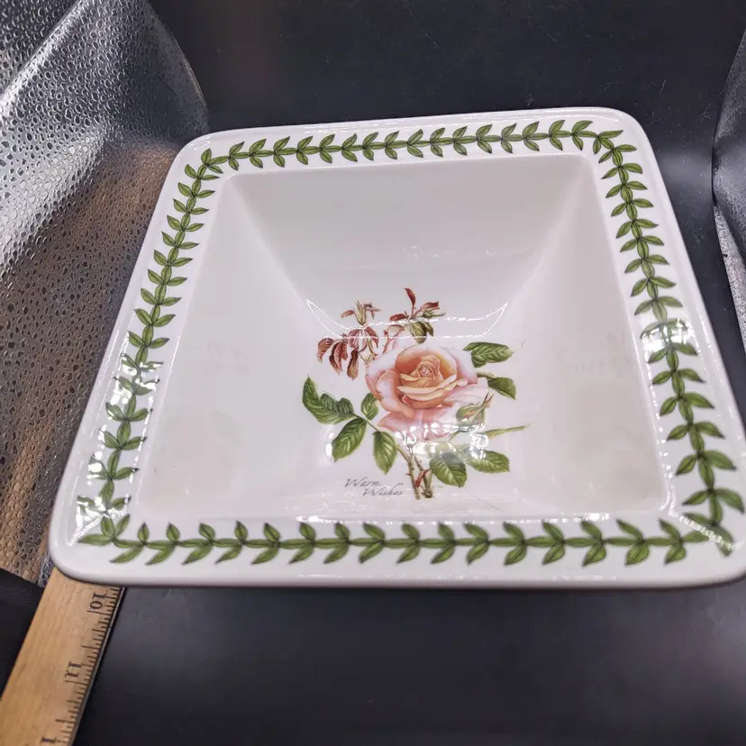 Vintage Portmeirion Botanic Roses Warm Wishes Square Serving Bowl.