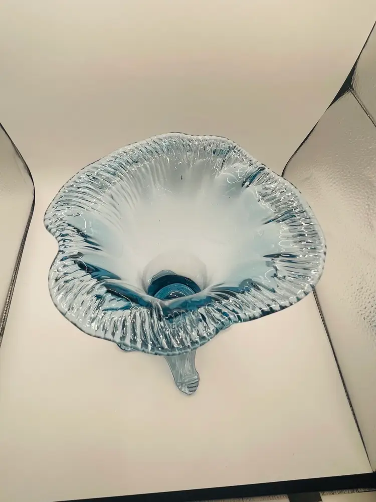 Handblown Vintage Blue Glass Tulip Vase