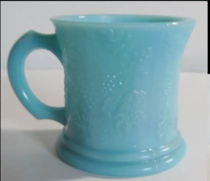 EAPG Antique Blue Opaline Heart & Vines Child's Toy Glass Mug, Unknown maker