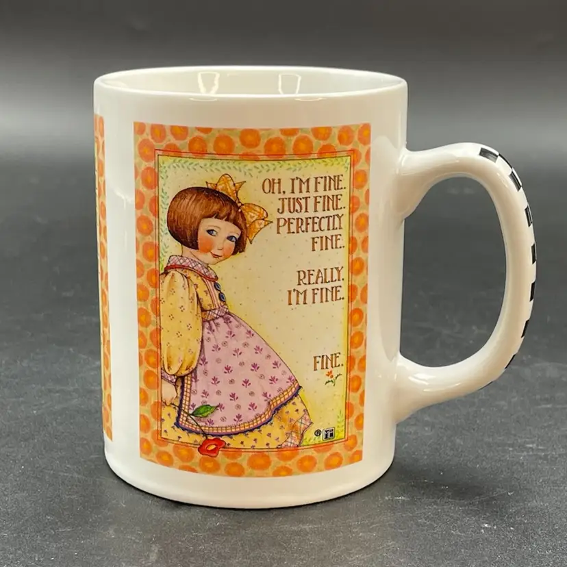 Mary Engelbreit Oh I'm Fine Coffee Mug Cup Little Girl Vintage Drinkware