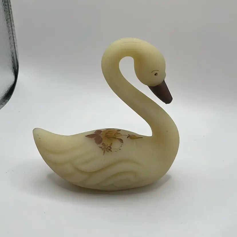 13. Fenton satin custard glass swan