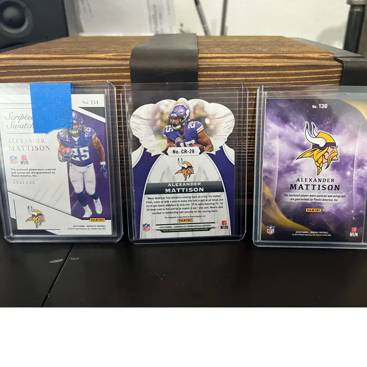 Alexander Mattison 3 Card Auto Lot Minnesota Vikings FOOTBALL CARD