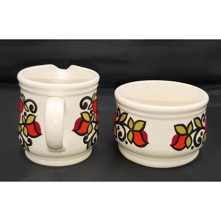 SADLER England Stoneware Open Sugar & Creamer Set 1970's Retro Flowers