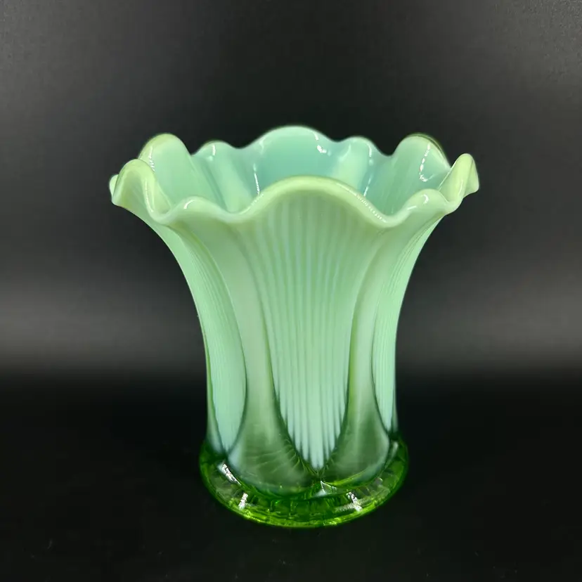 Vintage Northwood Opalescent Green Swung Glass Vase