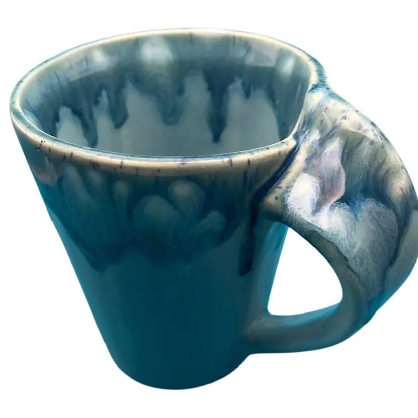 Artisan Pottery Hand Warmer Blue Drip Mug