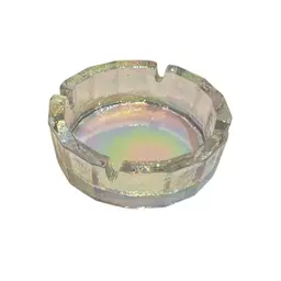 Vintage Blenko Hammered Textured Iridescent Heavy Glass Ashtray Large