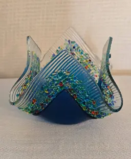 Handcrafted Fused Art Glass Handkerchief Bowl Or Vase