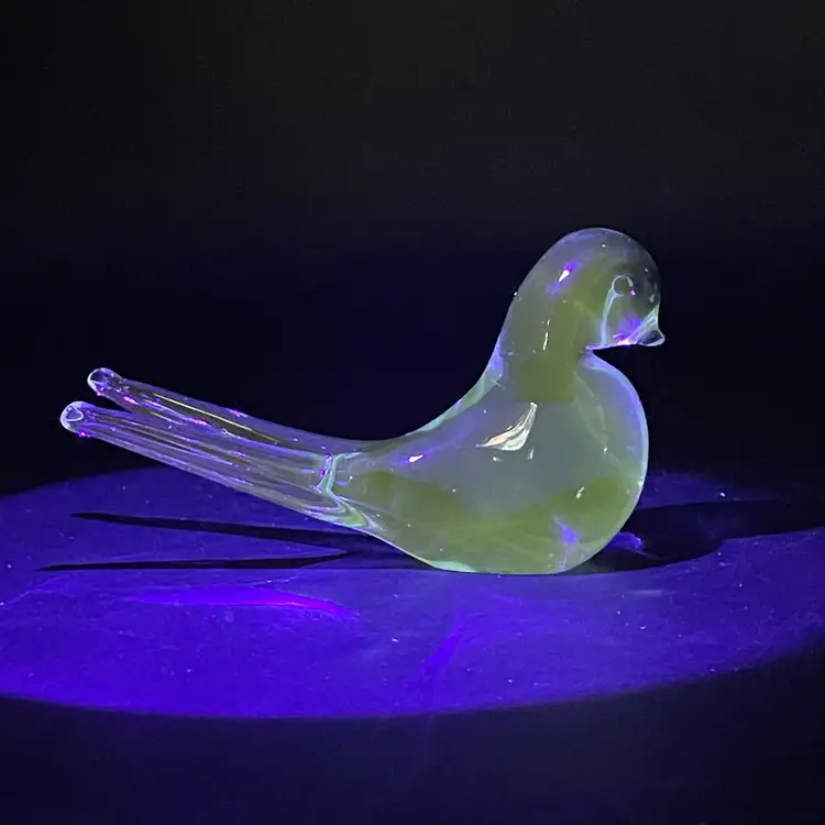 Art Glass Blue Bird with Scissor Tail Figurine Paperweight Vintage MCM Glows
